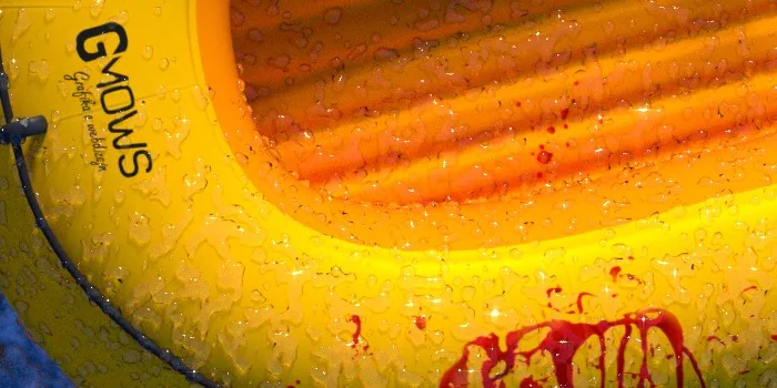 Detail nafukovacieho člnu s časticami vody pomocou metaball